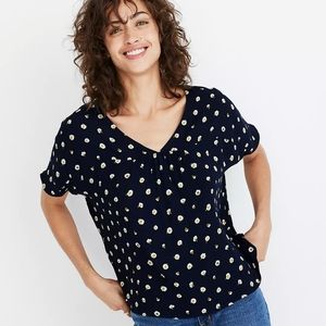Madewell Rhyme Top Daisy Dots Floral Print Blouse Navy